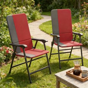 Set di Due Sedie Pieghevoli Rosse per Terrazza, Poltrone per Campeggio e Arredamento da Giardino - Product Image 1