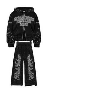 Ensemble de survêtement rose Y2K pour femme MONDLICHT, sweat à capuche et pantalon de jogging, manches longues, fermeture éclair sur le devant, imprimé étoiles, polyester respirant, vêtements d'automne - Product Image 3