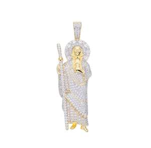 Pendentifs Saint Jude en argent 925, pendentif en diamant Moissanite VVS, bijoux tendance Hip Hop, pendentif religieux - Product Image 2