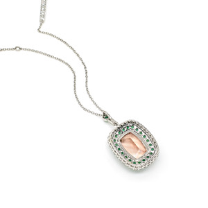 14K Solid White Gold 16X12MM Morganite <b>Pendant</b> Diamond Halo & <b>Emerald</b> Gemstone <b>Pendant</b> Wedding Jewelry Manufacturer from India - Product Image 5