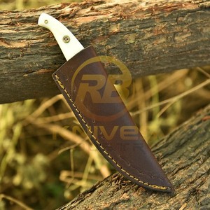 OEM DIY Damascus Steel Fixed Blade Hunting/Skinning <b>Knife</b> Straight Edge <b>Bone</b> <b>Handle</b> | Outdoor Camping <b>Knife</b> Leather Belt Sheath - Product Image 6