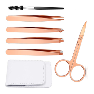 Juego de Pinzas Profesionales para Cejas con Punta Fina y Cepillo, Chapadas en Oro, Herramientas Duraderas de Lujo para Depilación Facial - Product Image 1
