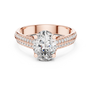 Anillo de Acero Inoxidable Art Deco con Moissanita Ovalada de 2 Quilates, con Doble Hilera de Pavé y Banda Plateada Chapada en Oro de 14K - Product Image 1