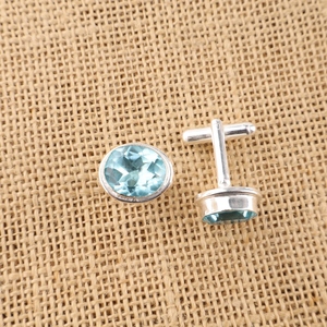Trendy Stylish Ocean Heart Sky Blue Topaz Gemstone Cufflinks Jewelry 925 Sterling Silver Unisex Luxury Niharika Gems for Wedding - Product Image 2