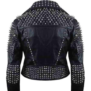 Chaqueta de moto de cuero genuino para mujer SEAMER WEAR con remaches, manga larga, cuello vuelto y cierre de cremallera, estilo invierno - Product Image 1