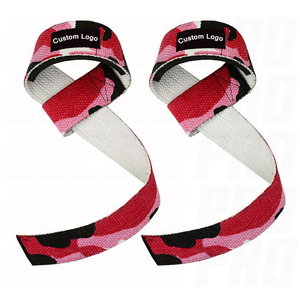 Sangles de levage personnalisées avec logo, rouge rose camouflage, fermeture Velcro, réglables, pour la musculation, unisexes, en toile - Product Image 1