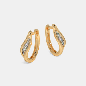Luxury Yellow Gold Hoop <b>Earrings</b> With Round Brilliant Cut <b>Diamond</b> Channel Setting For Women Everyday Wear - Product Image 2