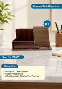 Wooden <b>Stationery</b> Holder with Multi-Section Desk OrganizerWooden Desk Organizer for Office, Home, Elegant Wooden <b>Stationery</b> - Product Image 2