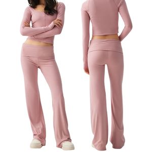 Leggings de yoga acampanados de cintura alta cruzados para mujer, venta al por mayor, personalizados, sin costuras, para fitness - Product Image 5