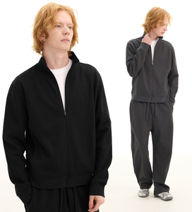 Ensemble de survêtement noir pour homme, sweat-shirt à fermeture éclair à manches longues, poches latérales, vêtement décontracté respirant, col montant, coupe ample, style automne - Product Image 6