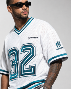 เสื้อฟุตบอลอเมริกันตาข่ายสีขาวสำหรับผู้ชาย Fly Humble คอวี แขนสั้น เบอร์ 07 ระบายอากาศได้ดี แห้งเร็ว ใส่สบายในฤดูร้อน ทรงปกติ - Product Image 5