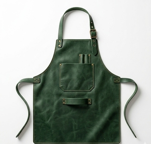 Delantal de cuero PU verde con bolsillo, estilo clásico y duradero para cocinar, uso diario, con logotipo personalizado - Product Image 1