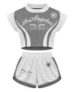 2026 Women's 2-Piece Street Sportswear <b>Set</b> Full-Sleeve T-Shirt and Knee-Length Shorts Breathable Non-Pilling - Product Image 2