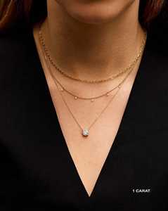 14k <b>Solid</b> <b>Gold</b> Round Lab Grown Diamond <b>Pendant</b> Necklaces Minimalist Everyday Luxury Delicate Dainty Cable Chain Charms Wholesale - Product Image 2