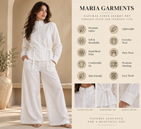 Ensemble deux pièces haut de gamme pour femme en coton et lin, tissé uni, respirant, avec blazer court et short longueur cheville - Collection en gros