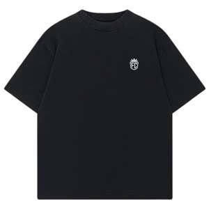 T-shirt noir surdimensionné à manches courtes pour homme, imprimé minimaliste sur la poitrine, col rond en coton, style streetwear décontracté, haut basique, vente en gros, usine OEM - Product Image 1