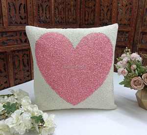 Housse de coussin brodée à la main, carrée, perlée, vintage, anti-plis, avec fermeture éclair, taille personnalisée, pour hôtel et décoration intérieure - Product Image 4