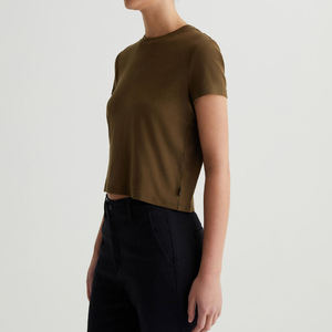 Camiseta Corta Vintage Ecológica para Mujer, Estilo Años 90, Tejido de Canalé, 95% Algodón, 5% Elastano, Cuello Redondo, Camiseta Corta - Product Image 5