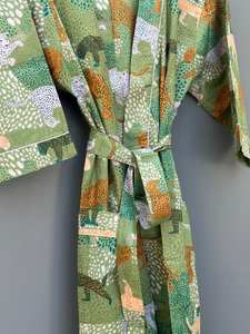 Robe kimono en coton à imprimé oiseaux, kaftan bohème, tenue de festival d'été pour femmes, séchage rapide, col en V - Product Image 3