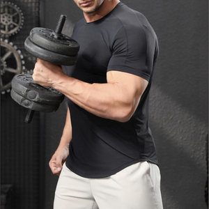 Camiseta Deportiva de Compresión de Manga Corta para Hombre, Corte Ajustado, Color Negro, Secado Rápido, Cuello Redondo, Tejido de Punto - Product Image 1