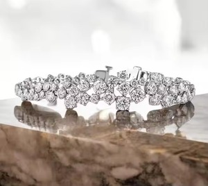 White Round Moissanite Diamond Bracelet & <b>Bangle</b> Round in 18K White Gold Cut Jewelry - Product Image 1