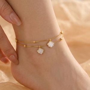 Layered Shell Charm <b>Anklet</b> for Women shell <b>anklet</b> 18k <b>gold</b> pvd - Product Image 1