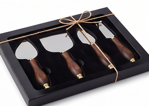 <b>Cheese</b> <b>Knife</b> <b>Set</b> of 4 Stainless Steel Blades Wood Handles With Brass Ends Durable <b>Cheese</b> Tools For Serving Use And Hotel Use - Product Image 3