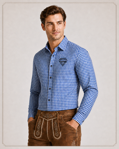 Chemise à carreaux sur mesure de qualité supérieure pour homme, manches longues, en coton, style Trachten, pour l'Oktoberfest, costume bavarois, fabricant de vêtements en gros - Product Image 3