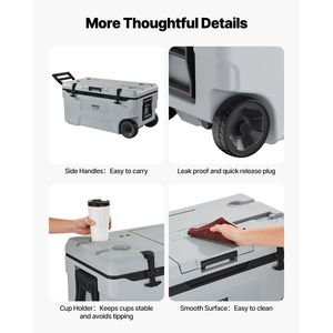 Frigo Portatile con Ruote da 74 QT, Materiale Rigido Leggero con Maniglie Robuste e Portabicchieri, Ottima Ritenzione del Ghiaccio - Product Image 5
