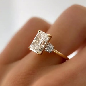 Trendy Design 925 Sterling Silver Three Stone 5.0Ct Radiant Cut Engagement <b>Ring</b> Fine Moissanite Diamond <b>Ring</b> from <b>Indian</b> Seller - Product Image 4