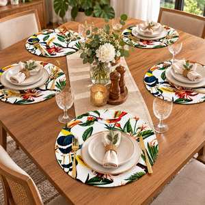 Set de table rond en polyester de 36 cm, imprimé floral tropical avec oiseaux, pour la maison, la cuisine, le restaurant - Product Image 3
