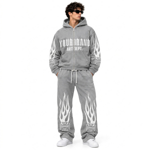 Conjunto de Sudadera con Capucha y Pantalones de Felpa de Algodón de Alto Gramaje Personalizado para Hombre, Estilo Urbano con Estampado Gráfico y Efecto Lavado - Product Image 2