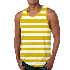 Custom Made Wholesale <b>Men</b> Yellow White Striped <b>Sleeveless</b> Tank Top O-Neck Casual Knitted Cotton Breathable Print Style Tank Top - Product Image 1