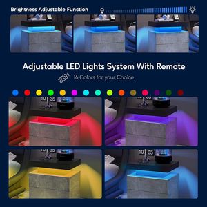 Modern Gray <b>LED</b> Nightstand with 2 Drawers <b>Bedside</b> <b>Table</b> Cabinet Lights for Bedroom - Product Image 6