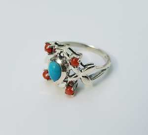 Turquoise Coral <b>Ring</b> 925 Sterling <b>Silver</b> Multi Stone Natural Gemstone Jewelry Handmade Gift For Women Elegant - Product Image 2