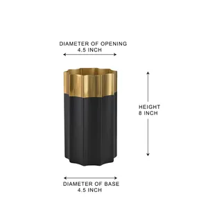 Modern Black and Gold Brass Tabletop <b>Vase</b> Wide Mouth Design High Quality Metal <b>Vase</b> 8 Inch Height - Product Image 2