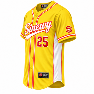 Maillot de baseball Sinewy Sport pour homme, jaune, rouge, blanc, numéro 25, manches courtes, respirant, polyester, coupe régulière, toutes saisons - Product Image 4