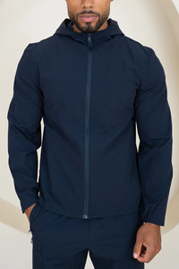 Chándal Deportivo con Capucha para Hombre, Cortavientos, Corte Regular, Color Azul Marino Sólido, Ligero, Spandex/Poliéster, para Otoño, Manga Larga con Cremallera - Product Image 4