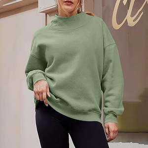 Customizable Oversized Solid Women <b>Drop</b> Shoulder Mock neck Sweatshirt Polyester/Cotton Material Breathable Eco-Friendly Winter - Product Image 3