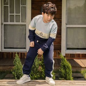 Unisex Navy Blue <b>Jogger</b> <b>Jeans</b> 100% Cotton Elastic Waist Striped Printed Breathable Children Winter Clothing Wholesale - Product Image 3
