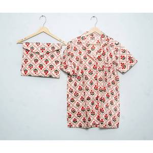 Women's High Quality Spring/Summer Floral Pattern Pajamas Set Short Sleeve Cotton Shirt <b>Pants</b> Comfortable Short Wear Front Logo - Product Image 4