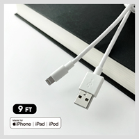 Cable USB Premium de 9 pies/2.75 m para iPhone con Blindaje Trenzado para iPhone, iPad, Ordenador IOS - Certificado MFi, en Stock