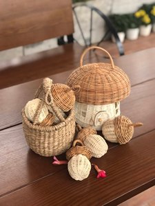 Panier en rotin naturel en forme de champignon, tissé à la main, avec couvercle et poignée, pour ranger les jouets des enfants, la décoration de la chambre d'enfant, de la chambre à coucher et de la maison - Product Image 4