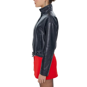 Veste en cuir véritable de haute qualité pour femmes, vêtements d'extérieur d'hiver, veste en cuir courte zippée élégante et respirante sur mesure pour femmes - Product Image 6