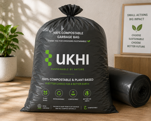 UKHI Brand PBAT PLA Cornstarch Biodegradable And <b>Compostable</b> 40 Microns Side Gusset Large Square Bottom Heat Seal Garbage <b>Bag</b> - Product Image 2