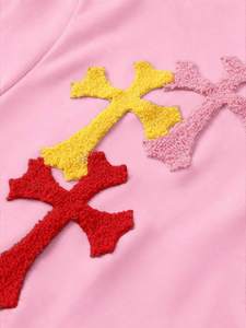 Custom Logo Pink Chenille <b>Cross</b> <b>Patch</b> Men Hoodies Cotton Blend Fleece Full Zip Oversized Drop Shoulder Streetwear Autumn Winter - Product Image 5