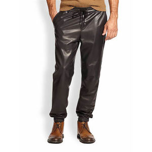 Pantalones de Cuero Negros Ajustados Personalizados para Hombre, Cintura Alta, Estilo Casual Ligero, Teñido Liso Sin Método de Tejido - Product Image 3