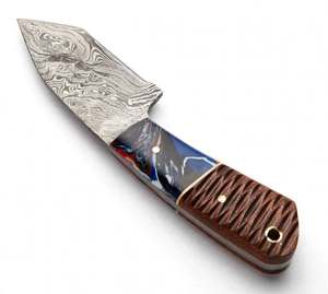 Couteau utilitaire compact en acier Damas à lame fixe avec manche hybride en bois et résine, vente en gros - Product Image 3