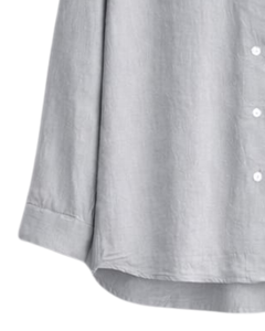 Ensemble deux pièces en lin gris clair pour femmes, chemise à manches longues boutonnée et pantalon à jambes larges à taille élastique, tenue décontractée - Product Image 5