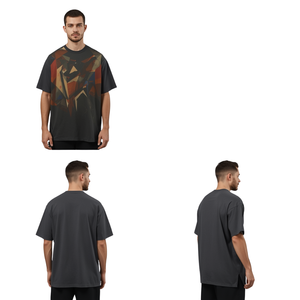 T-shirt imprimé épais coupe ample, motif géométrique abstrait multicolore personnalisé, tee-shirt oversize à épaules tombantes, vêtements en gros - Product Image 1